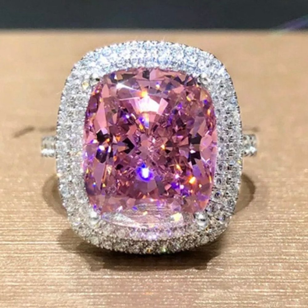 PINK SILVER DIAMOND BRIDAL RING - Picture 3 of 6